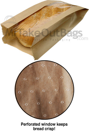 Medium Loaf Brown Kraft Window Paper Bakery Bags -  6 x 4 x 16