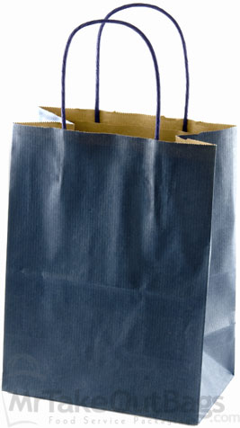 Navy Blue Matte Pinstripe Paper Shopping Bags (Petite Size) 8 x 4.75 x 10.5