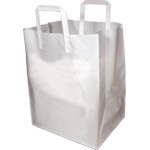 White Plastic Takeout Bags with Folded Loop Handle - 12 x 10 x 16