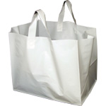 White Plastic Takeout Bags with Soft Loop Handle (Half Tray size) 14 x 11.5 x 12