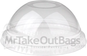 Compostable PLA DOME LIDS with Hole Slot for 9 to 24 oz PLA Cold Drink Cups