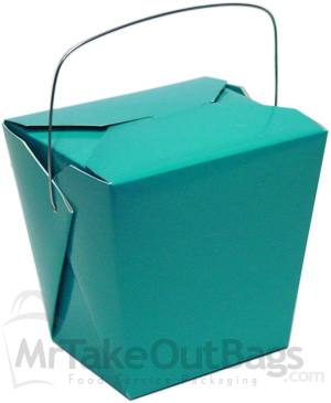 Large Turquoise Chinese Take Out Gift Boxes with Handle - 4 x 3.5 x 4