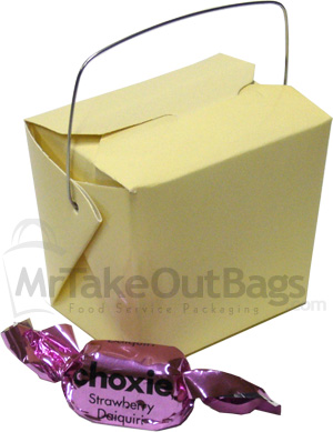 Mini Beige Chinese Take Out Gift Boxes with Handle - 2.75 x 2 x 2.5