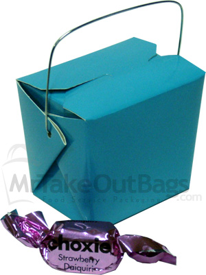 Mini Turquoise Chinese Take Out Gift Boxes with Handle - 2.75 x 2 x 2.5