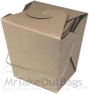 Large Brown Kraft Chinese Take Out Boxes with Handle - 4 x 3.5 x 4