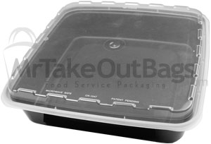 48 oz. Square Plastic Food Container - Black Base/Clear Lid