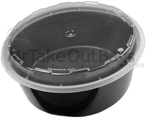 32 oz. Round Plastic Food Container - Black Base / Clear Lid