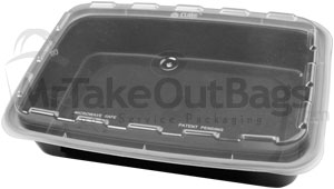 28 oz. Rectangular Plastic Food Container - Black Base/Clear Lid