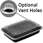 12 oz. Rectangular Plastic Vent-able Food Container - Black Base/Clear Lid
