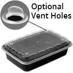 16 oz. Rectangular Plastic Vent-able Food Container - Black Base/Clear Lid