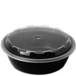 24 oz. Round Plastic Food Container - Black Base /  Clear Lid