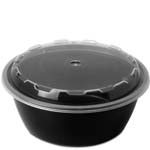32 oz. Round Plastic Food Container - Black Base / Clear Lid