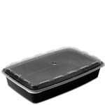 48 oz. Rectangular Plastic Food Container - Black Base / Clear Lid
