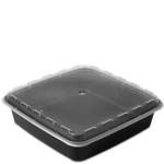 48 oz. Square Plastic Food Container - Black Base/Clear Lid