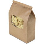 Recycled Natural Brown Kraft Cookie / Chips Tin Tie Bags w. Large Window and Polypropylene Liner