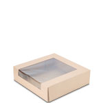 9 x 9 x 2.5" Semi-Automatic Recycled  Brown Kraft Bakery Boxes with Waterfall Window