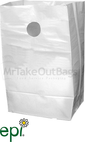Biodegradable Poly Flat Bottom Takeout Shopping Bags with Die Cut Handles - 8.25 x 6 x 14