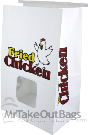 12# Paper Fried Chicken Bags with window and tin-tie closure - 8 x 5.25 x 12.375