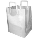 White Plastic Takeout Bags with Folded Loop Handle - 12 x 10 x 14