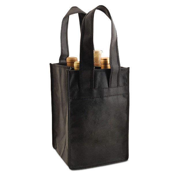 Black 4Bottle Reusable Wine Totes 7 x 7 x 11 in. Reusable Grocery