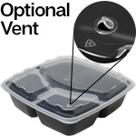 48 oz. 3-Compartment Square Plastic Food Container with Lid Vents - Black Base/Clear Lid