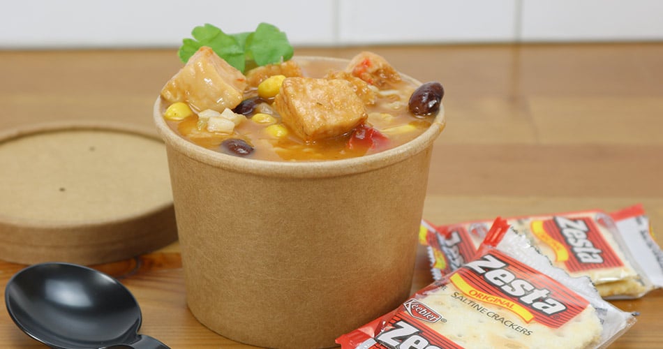 paper soup container with crackers