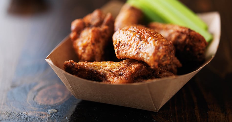 wings in brown paper tray