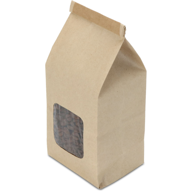 1/2 lb. Natural Brown Kraft Window Tin Tie Bags with Polypropylene Liner