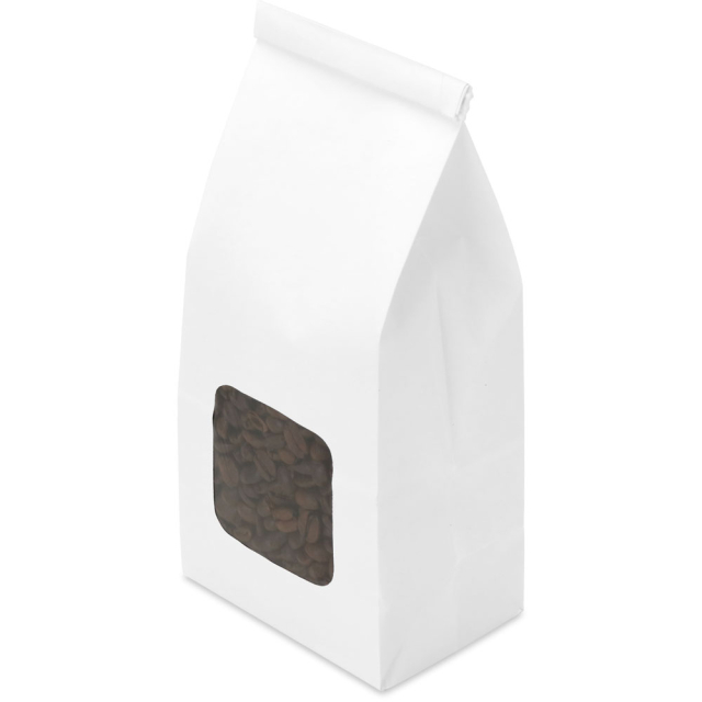 1/2 lb. White Gloss Window Tin Tie Bags with Polypropylene Liner