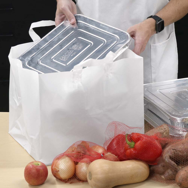 White Plastic Takeout Bags with Soft Loop Handle (Half Tray size) 14 x 11.5 x 12" #6