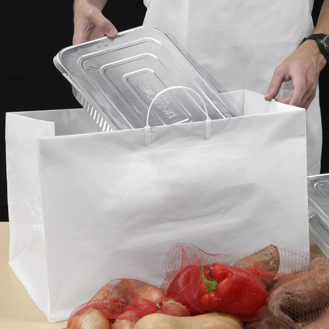 HDPE Side-by-Side Plastic Shopping Bags with Rigid Handle - 19 x 10 x 12" #5