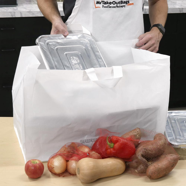 White Plastic Takeout Bags with Soft Loop Handle (Full Tray Size) 22 x 14 x 15.25" #7