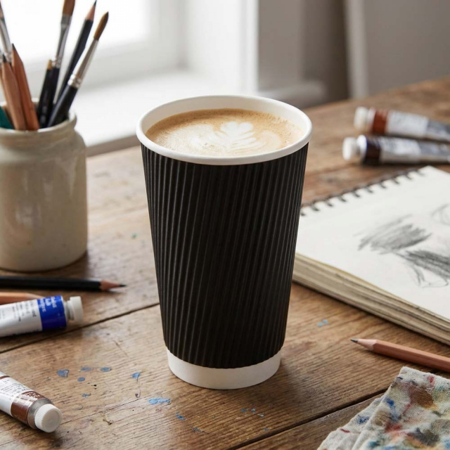 16 oz. Black Ripple Coffee Cups