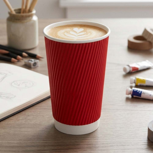 16 oz. Red Ripple Coffee Cups