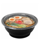36 oz. Black Round Plastic Noodle Bowls w. Lid