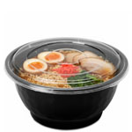 42 oz. Black Round Plastic Noodle Bowls w. Lid