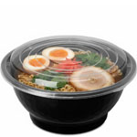 50 oz. Black Round Plastic Noodle Bowls w. Lid