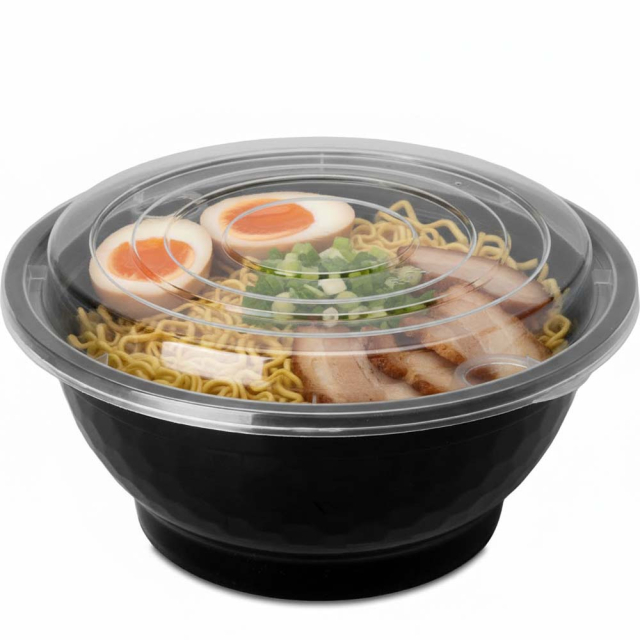 50 oz. Round Plastic Bowls and Lids w. Noodle Insert - Combo Pack