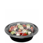16 oz. Round Plastic Food Container - Black Base w. Clear Lid
