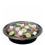 24 oz. Round Plastic Food Container - Black Base w. Clear Lid