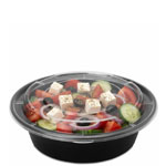 32 oz. Round Plastic Food Container - Black Base w. Clear Lid