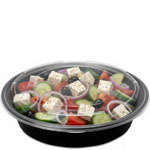 48 oz. Round Plastic Food Container - Black Base w. Clear Lid