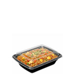 12 oz. Black Rectangular Microwaveable Food Container w. Lid