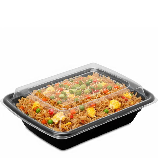12 oz. Black Rectangular Microwaveable Food Container w. Lid