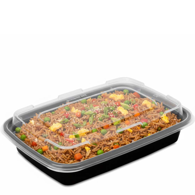 16 oz. Black Rectangular Microwaveable Food Container w. Lid