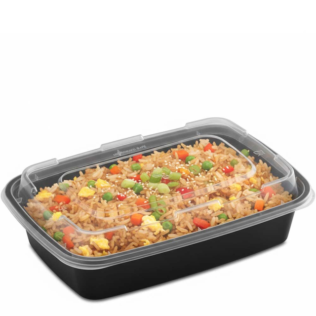 24 oz. Black Rectangular Microwaveable Food Container w. Lid