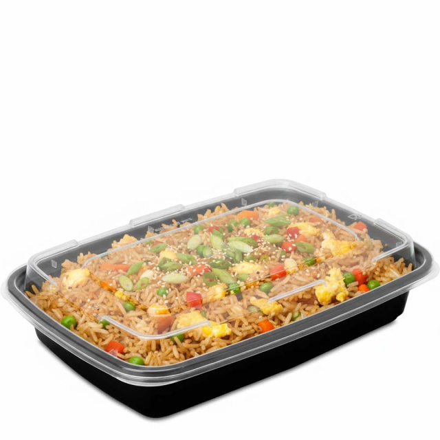 28 oz. Black Rectangular Microwaveable Food Container w. Lid