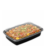 32 oz. Black Rectangular Microwaveable Food Container w. Lid
