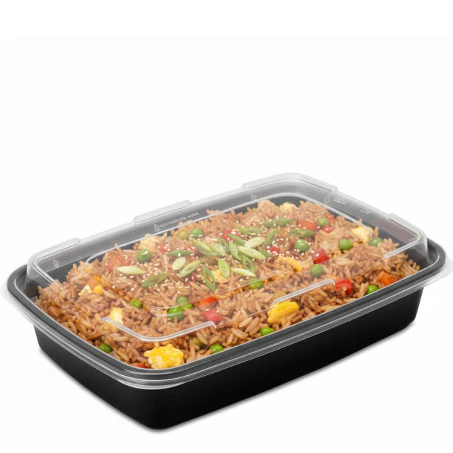 32 oz. Black Rectangular Microwaveable Food Container w. Lid
