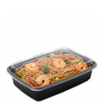38 oz. Black Rectangular Microwaveable Food Container w. Lid